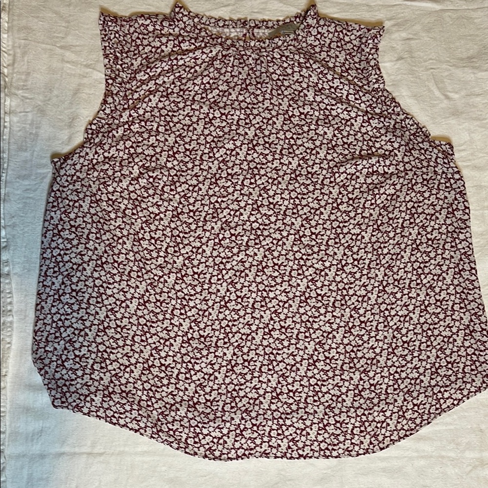 LOFT Red Blouse Sleeveless Rounded Neckline